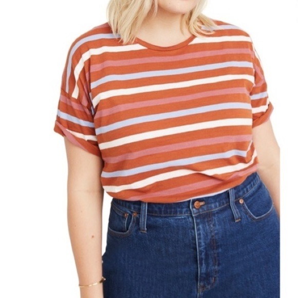 MADEWELL Whisper Cotton Crewneck Tee In Stripe medium - Picture 1 of 6